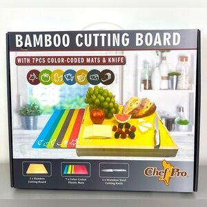 CHEF PRO Bamboo Cutting Board with 7 pcs color-coded mats & knife